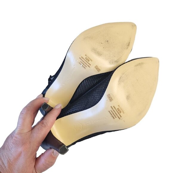 BCBGeneration Cynthia Mesh Pointed Toe Ankle Strap Pump Black Leather 8.5 M - Picture 9 of 16